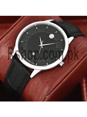 Movado  Black Dial Black Leather Mens Watch Price in Pakistan