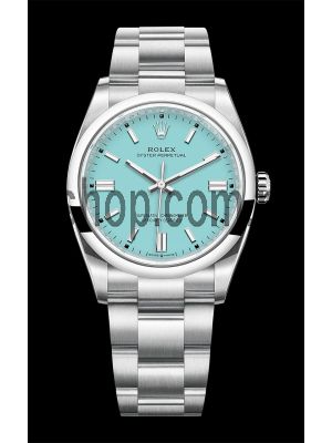 Rolex Oyster Perpetual in Oystersteel Turquoise Blue Dial Watch 